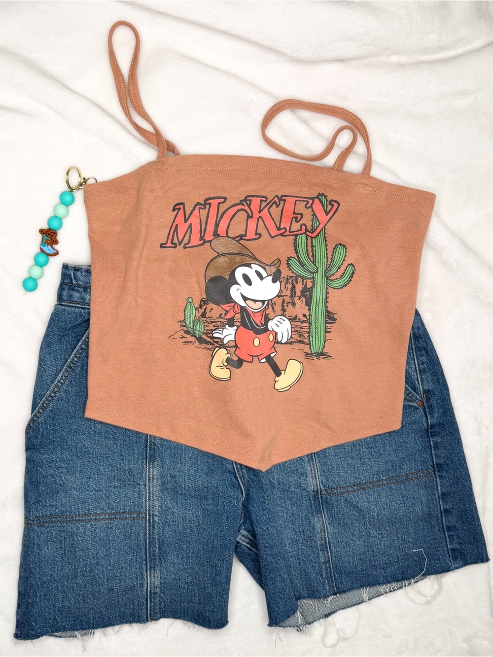 Disney Mickey Mouse Western Desert Crop Top Women’s XL Cowboy Tank